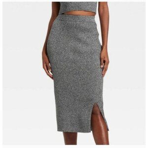 Womens Silver Metallic Midi Skirt XXL A New Day Elastic Waist Side Slit